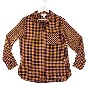 Old Navy The Classic Shirt Womens Large Flannel Black/Orange/Pink Gingham Plaid
